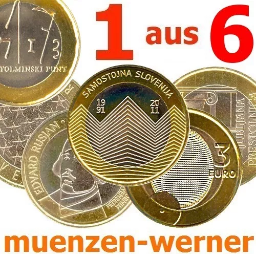 Sondermünzen Slowenien: 3 Euro Münze 20XX 1 aus 6 Sondermünze Gedenkmünze