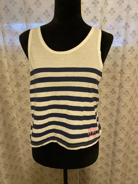 PINK Victorias Secret- striped blue and white tank top-pink logo NWOT womens XS 2