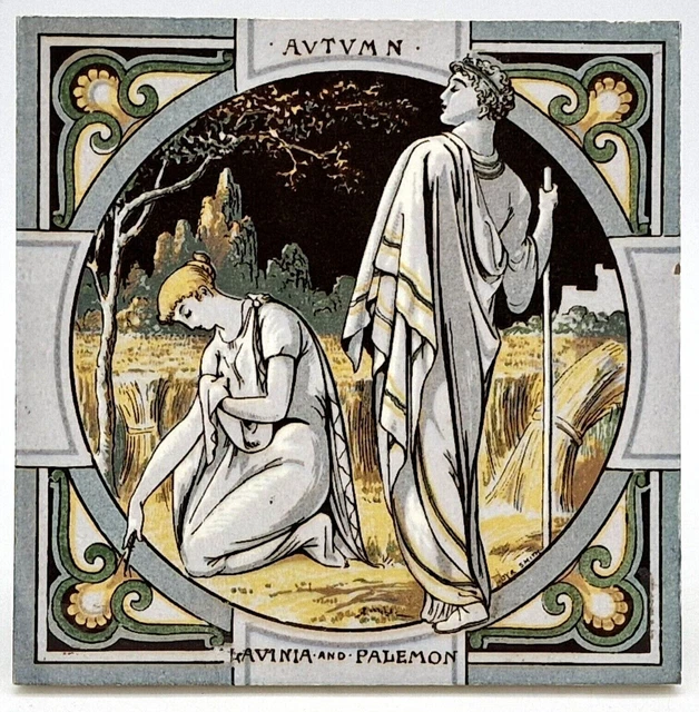 Mintons Fireplace Tile Thomson's Seasons Autumn - Lavinia & Palemon C1880