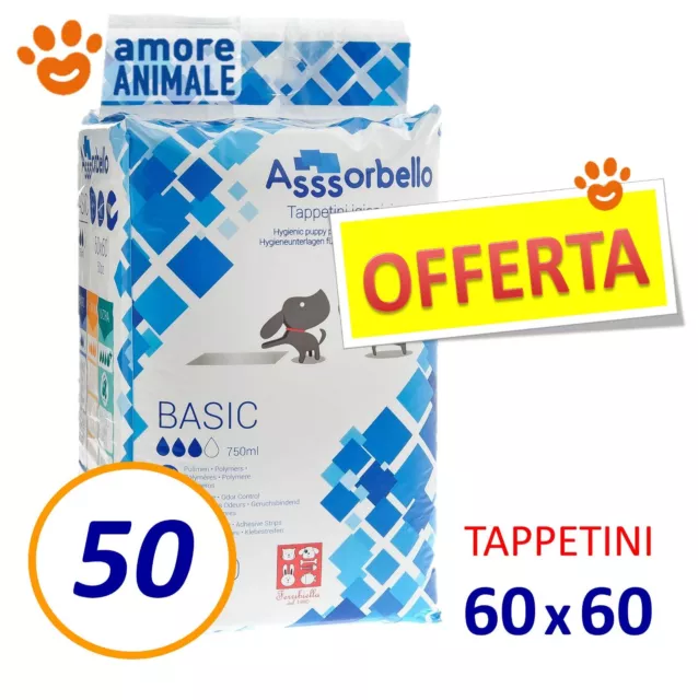 50 TAPPETINI Assorbello 60x60 BASIC - Traverse assorbenti per cani ex Fuss Dog