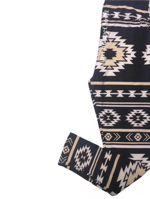 Lularoe Black Cream Aztec Tribal Print ONE SIZE OS leggings NEW