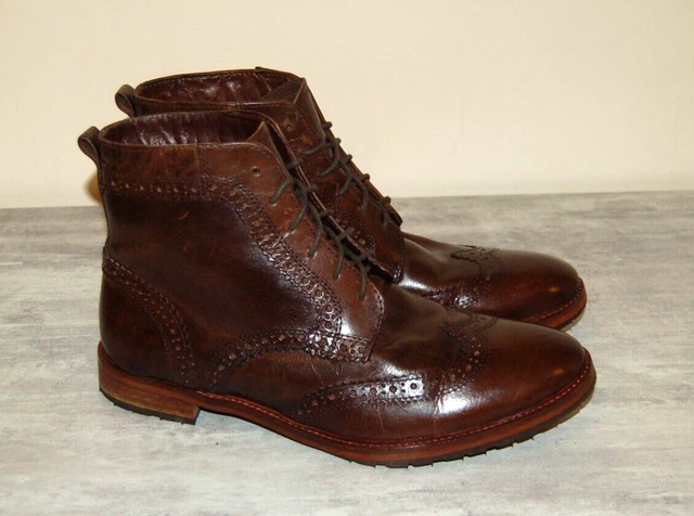 RED HERRING MENS Brown Leather Brogue Ankle Boots Size UK 9 5 EU
