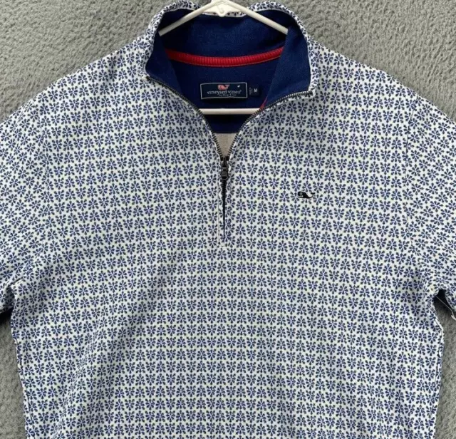 Vineyard Vines Sweater Mens Medium Blue Geometric Quarter Zip Sweatshirt NEW A15