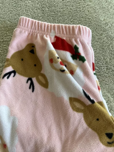 Carters Girls Pink Reindeer Santa FA LA Christmas Fleece Pajama Pants 10 2