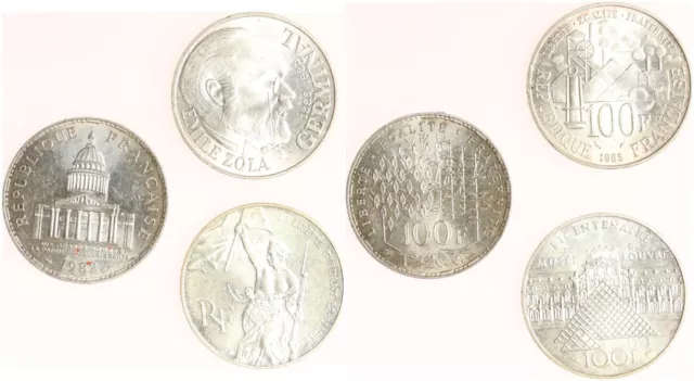 Frankreich 3 x 100 Francs Gedenkmünzen - Silber - Stgl.
