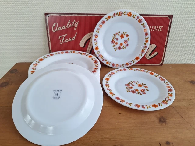 Lot De 6 Assiettes à Dessert Arcopal SCANIA Motif Fleurs Orange - Vintage Années 70