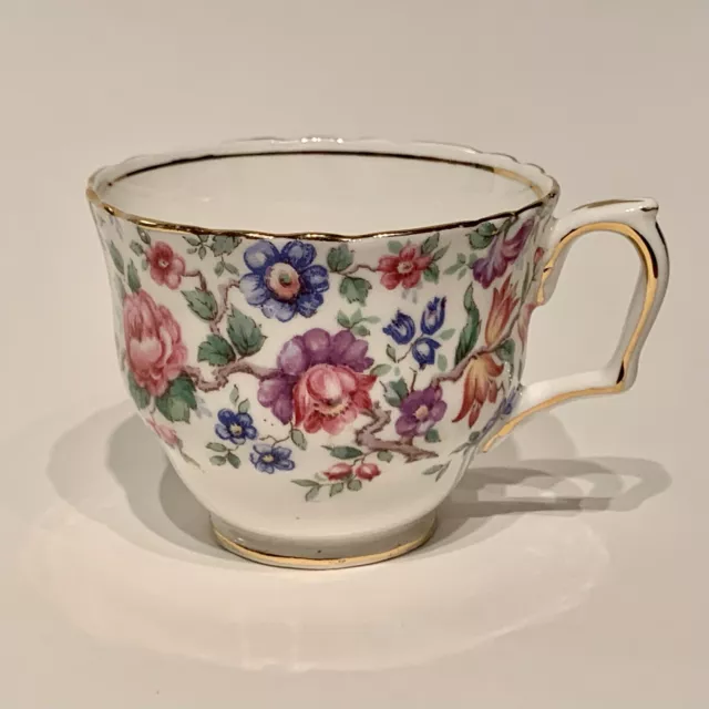 Crown Staffordshire England Fine Bone China Springtime Gold Trim Footed Tea Cup