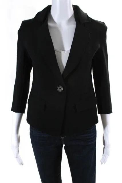 Tony Cohen Womens Collared Single Button Solid Blazer Black Size 4