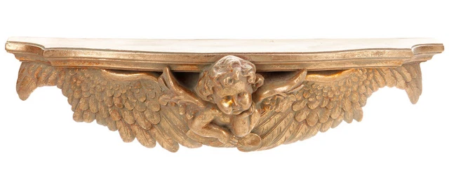 Console Murale Baroque Palazzo INT - Tête D'ange Chérubins, Dorée, 45 Cm, étagère