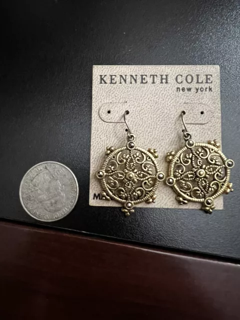 Kenneth Cole New York Very Ornate Gold Marcasite Dangle Drop Earrings 2