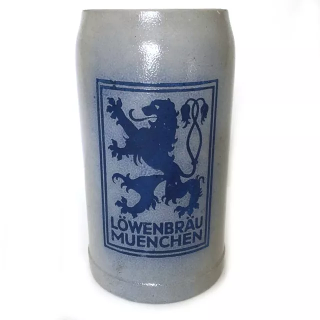 Vintage Lowenbrau Munchen German Large Beer Mug Stein Stoneware 1 Liter