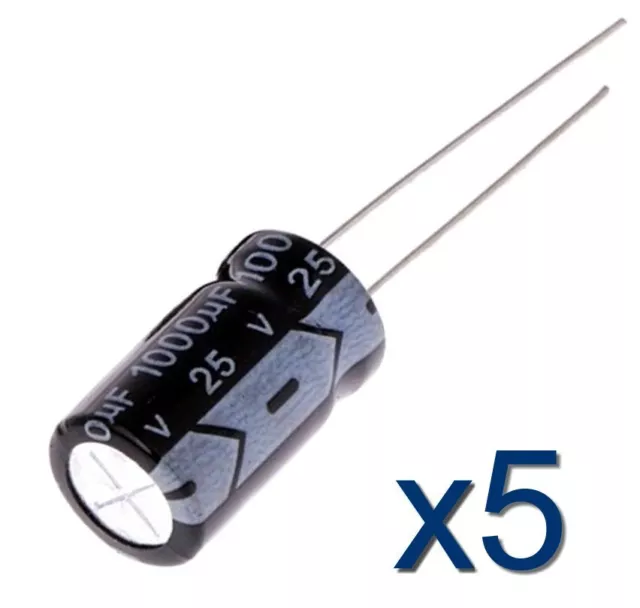5x Condensateur électrolytique 25V 1000uF Aluminium Radial Capacitor 16x10mm