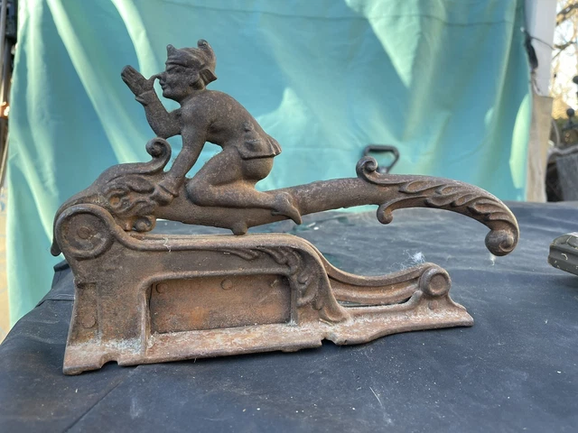 Victorian Era Cast Iron Rust Pixie Elf  Mechanical Handle Tobacco Cigar Cutter