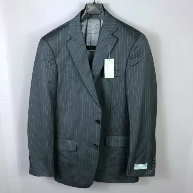 Hart Schaffner Marx Gray Stripe Wool Notch Lapel Suit Jacket Size 40R $795