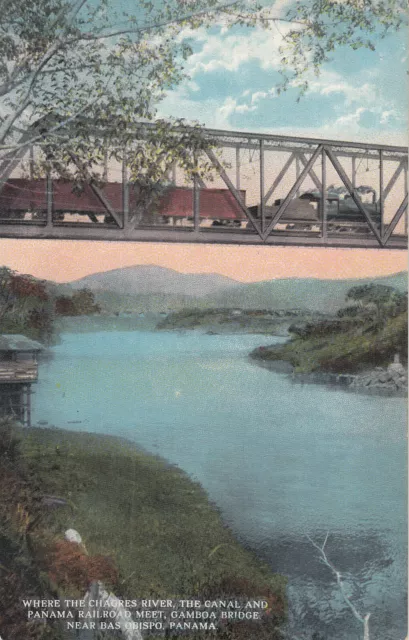 Panama Gamboa bridge near Bas Obispo railroad scenic postcard