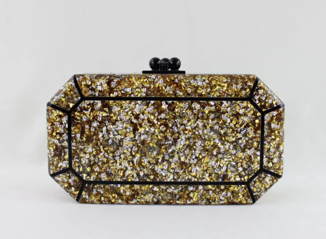 Edie Parker Gold Silver Acrylic Fiona Faceted Confetti Clutch Bag