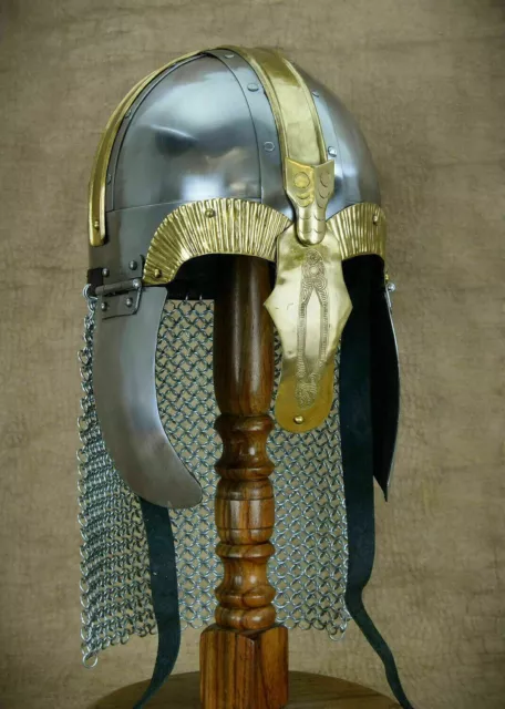 Medieval Hand-Forged Norman VIKING HELMET with Chainmail - norse - medieval -sca