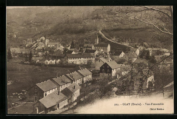 CPA Glay, Vue d´ensemble, L´Eglise 1914