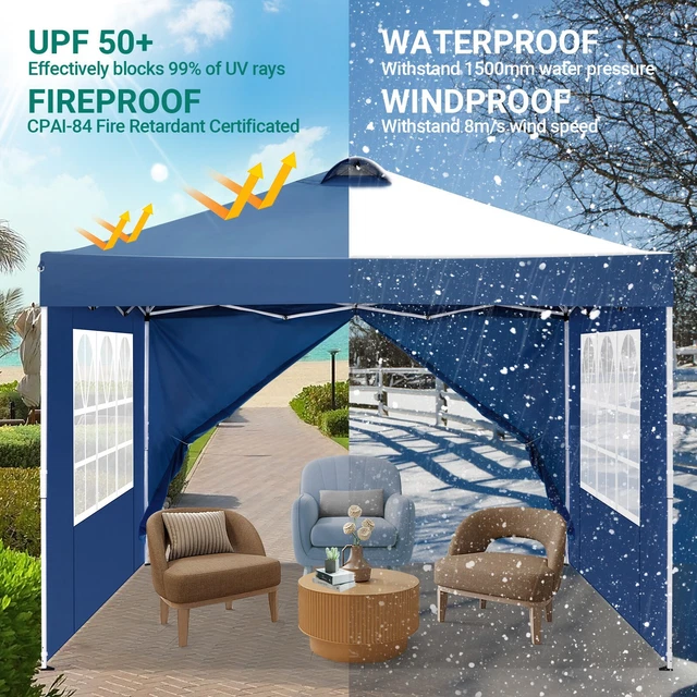 3x3m Pavillon Gartenpavillon PopUp Wasserdicht Pavillion Faltbar Zelt Pavillon