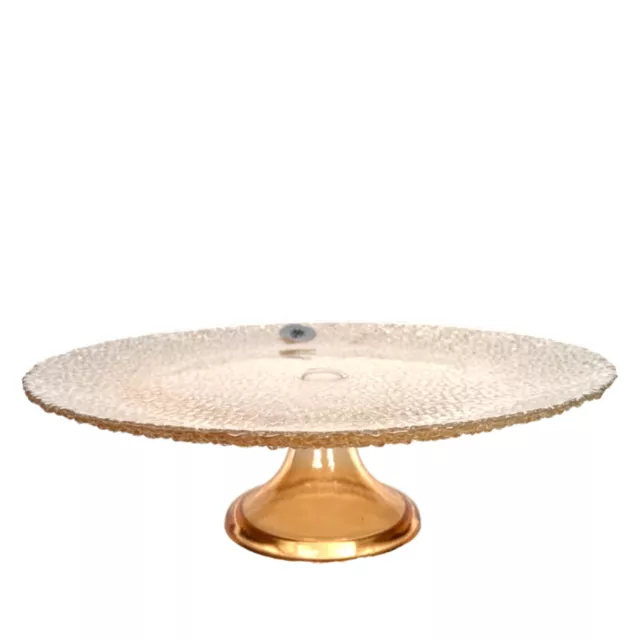 Cake Stand, Gold Crackle Glass on Pedestal, Dessert Tray, Table Centerpiece