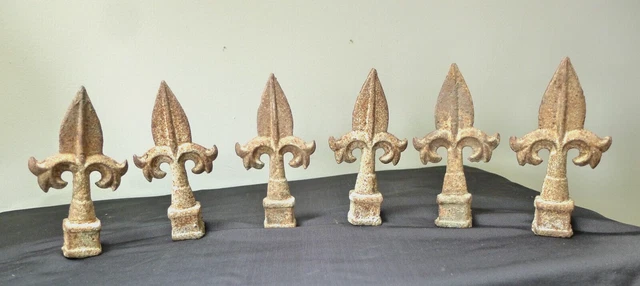 Vtg Lot of 6 Matching Fleur-de-lis Finals Architectural Fence Post Toppers