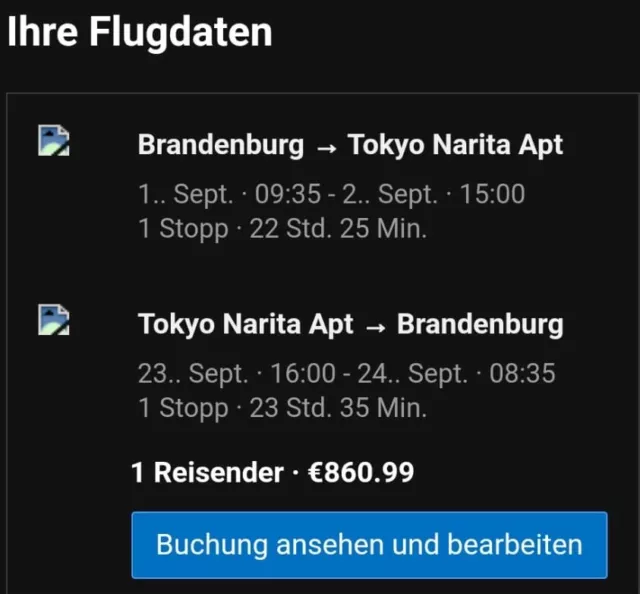 Flugtickets Berlin - Tokyo (Rundtrip) vom 01.09.2023 - 23.09.2023 (1 Reisende*r)