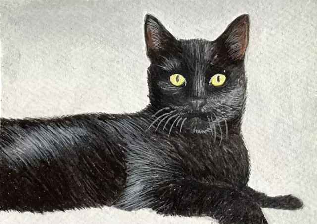 Original ACEO Cat Painting Drawing Miniature Art Card Atc Ooak C22
