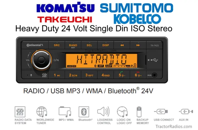 24 Volt HD Radio Bluetooth Excavator Deere Komatsu Sumitomo Kobelco Takeuchi 24V