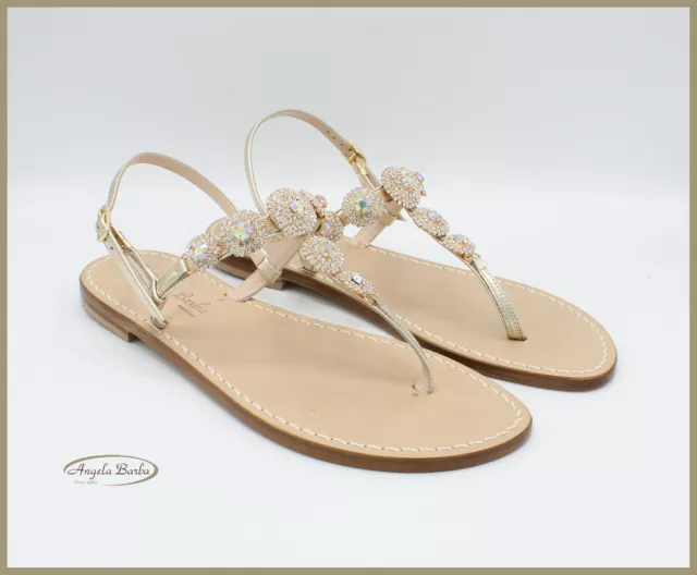 Sandales De Femme Basses en Cuir Artisanat Bijou Tongs Corsaire Positano 37