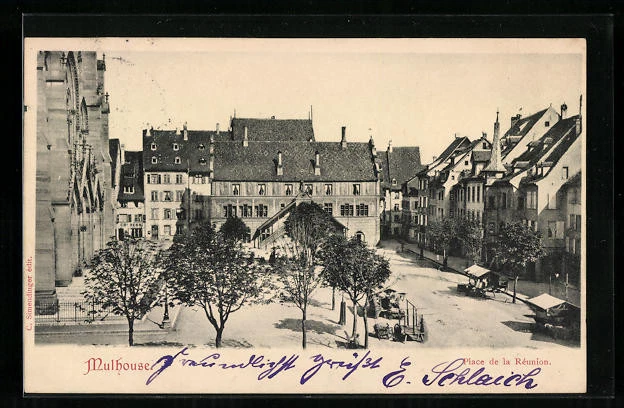 Carte Postale Ancienne CPA 68 Mulhouse - Place De L'Hôtel De Ville, Noir Et Blanc, Années 1900