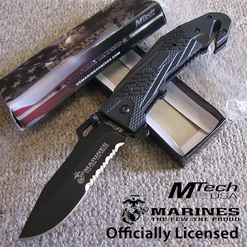 USMC Marines - Sidewinder - SPRING Assisted KNIFE w/Black Blade - MTech MA1026BK