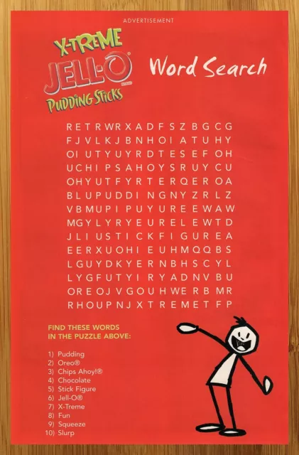 2004 X-treme Jell-O Pudding Snacks Print Ad/Poster 00s Kid Word Search Promo Art