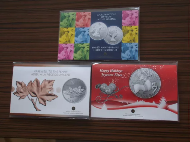 Kanada 3x 20 Dollar 2012 Silber ST Münzen Queen / Maple Leaf Penny / Rentier