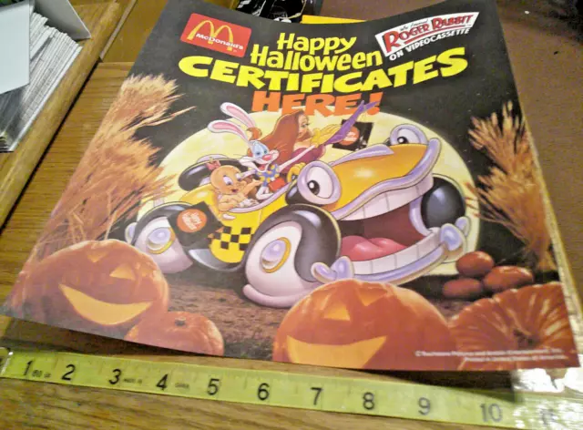 Vtg 1989 McDonalds Disney Who Framed Roger Rabbit Happy Halloween Ad Sign Poster