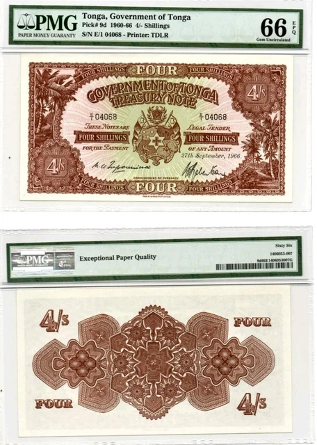 Tonga 1960-66 4 SHILLINGS PMG 66 EPQ GEM UNCIRCULATED