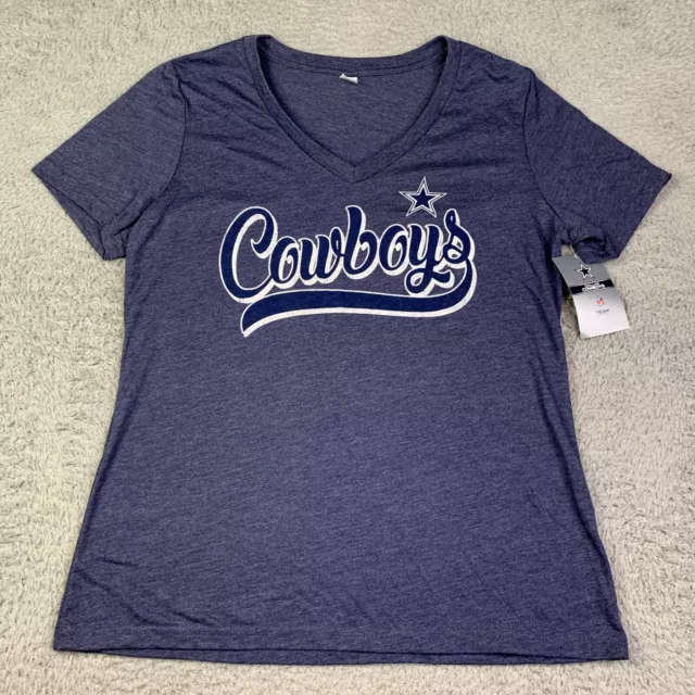 Dallas Cowboys Shirt Womens Large Blue V-Neck Football Casual Ladies New