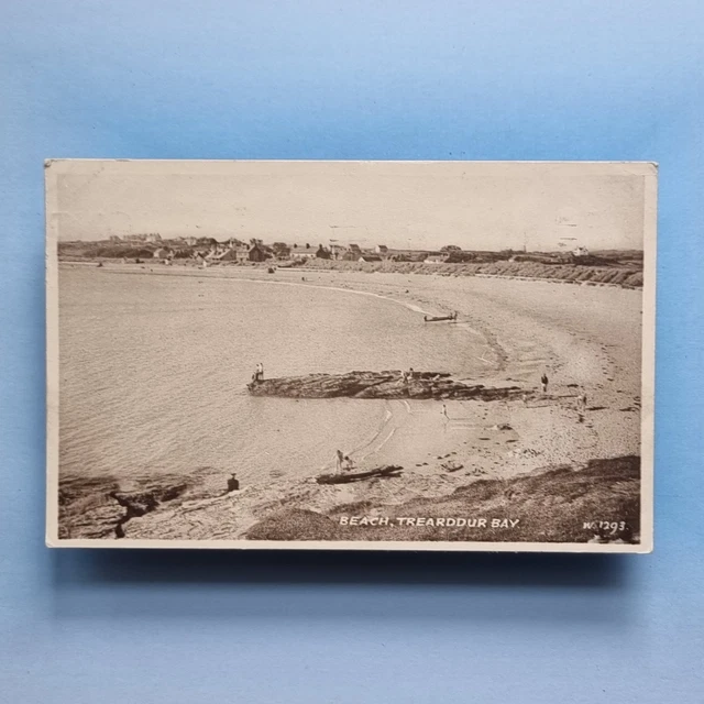 Trearddur Bay Anglesey Postcard 1951 Village & Beach Paddlers Unusual PM Wales