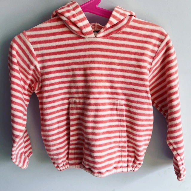 Vintage Kids children's Hoodie velour peach coral white striped girls boys 2-3-4