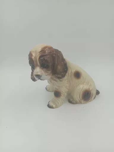 Vintage Dog Cocker Spaniel  Porcelain Ceramic Large Figurine 4.75" × 6" Japan