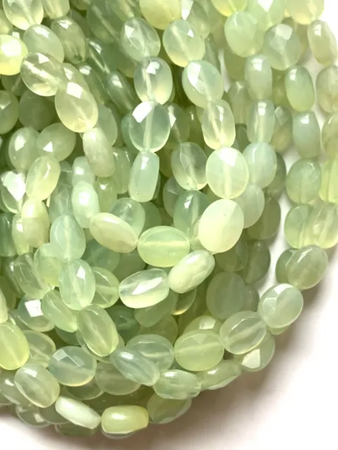 2 Strands Genuine Faceted Green Chalcadony Stone Beads - 8x10mm Ovals - Sparkle