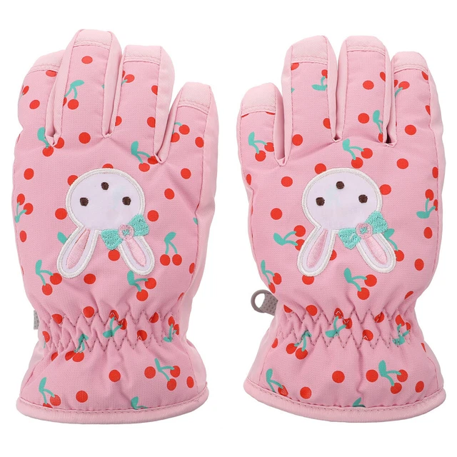 1 Pair Winter Warm Ski Gloves Kids Snow Mittens Cartoon Printed Skiing Gloves