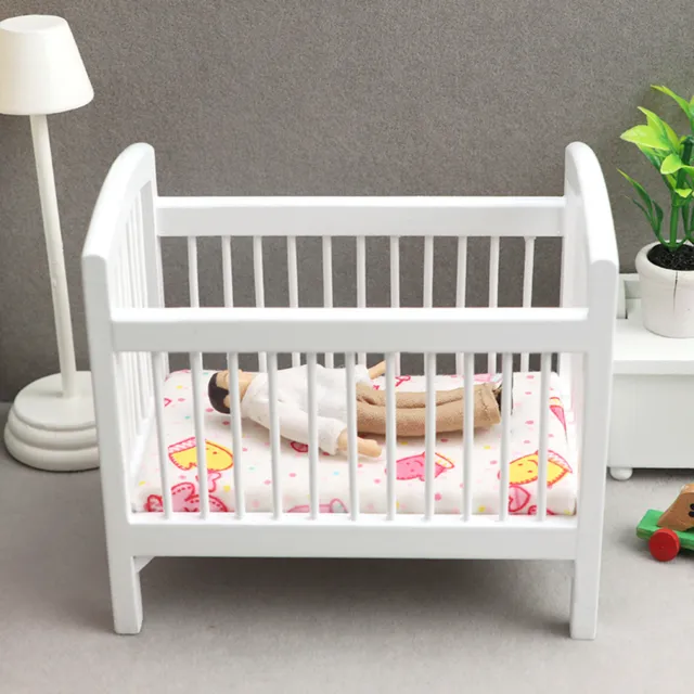 1.12 Doll House Bed Hollow Out Wood White No Odor Miniature Baby Bed Oblong