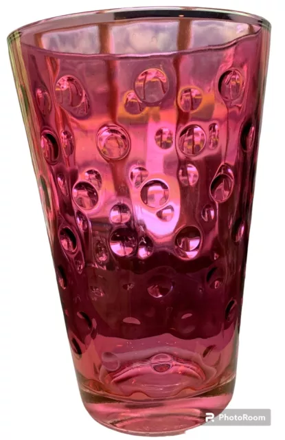 Cranberry Vase - Vintage Hazel Atlas Dots 8.5” Tall x 5.5” across Top.