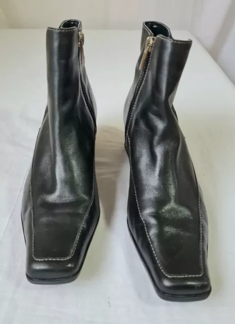 Anne Klein  Black  Leather Heeled Ankle Boots Size UK 3.5 US 6M