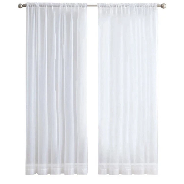4 Panels White Sheer Curtains 84 Inches Long Rod  Window  Gauze Voile9041