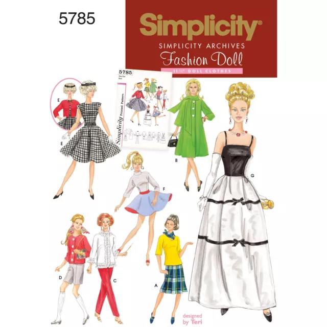 Simplicity Sewing Pattern 5785 Barbie Fashion Doll - Retro/Vintage Style Clothes