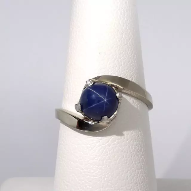 14k White Gold Lindy Linde Lab Created Blue Star Sapphire Bypass Ring