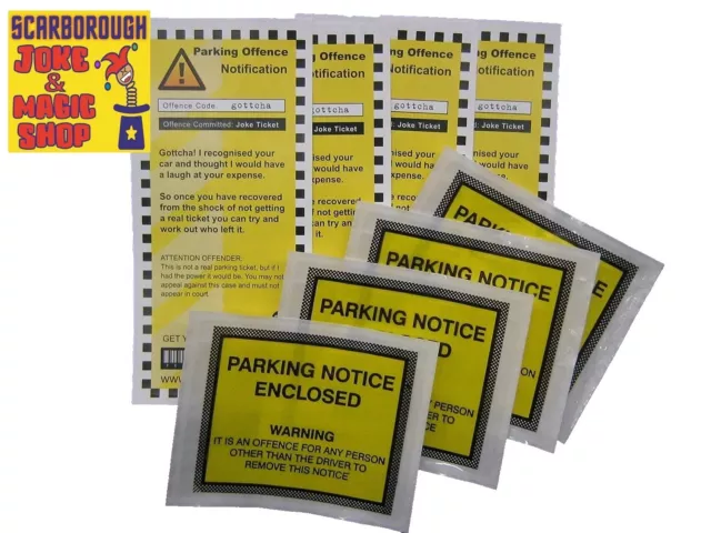 PACK OF 4 Joke Car Parking Tickets~With Self Adhesive Wallets~Fake~Prank~PCN