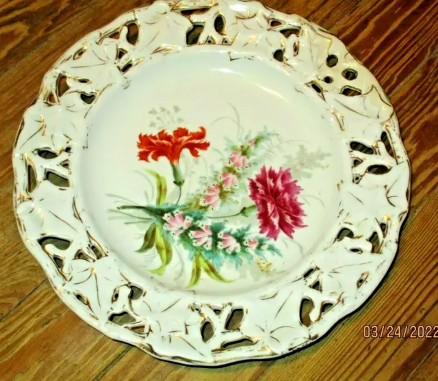 ATQ CT Germany Porcelain  FLOWERS  Pierced Rim Charger Plate 12"