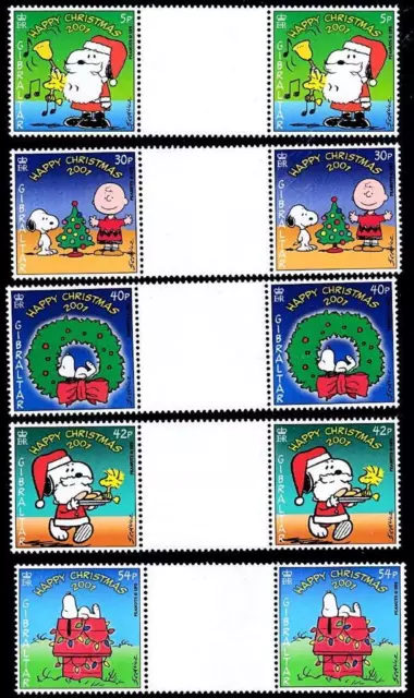 Gibraltar 2001 Weihnachten Gutter Paar (Gefalten) MNH Peanuts Cartoons